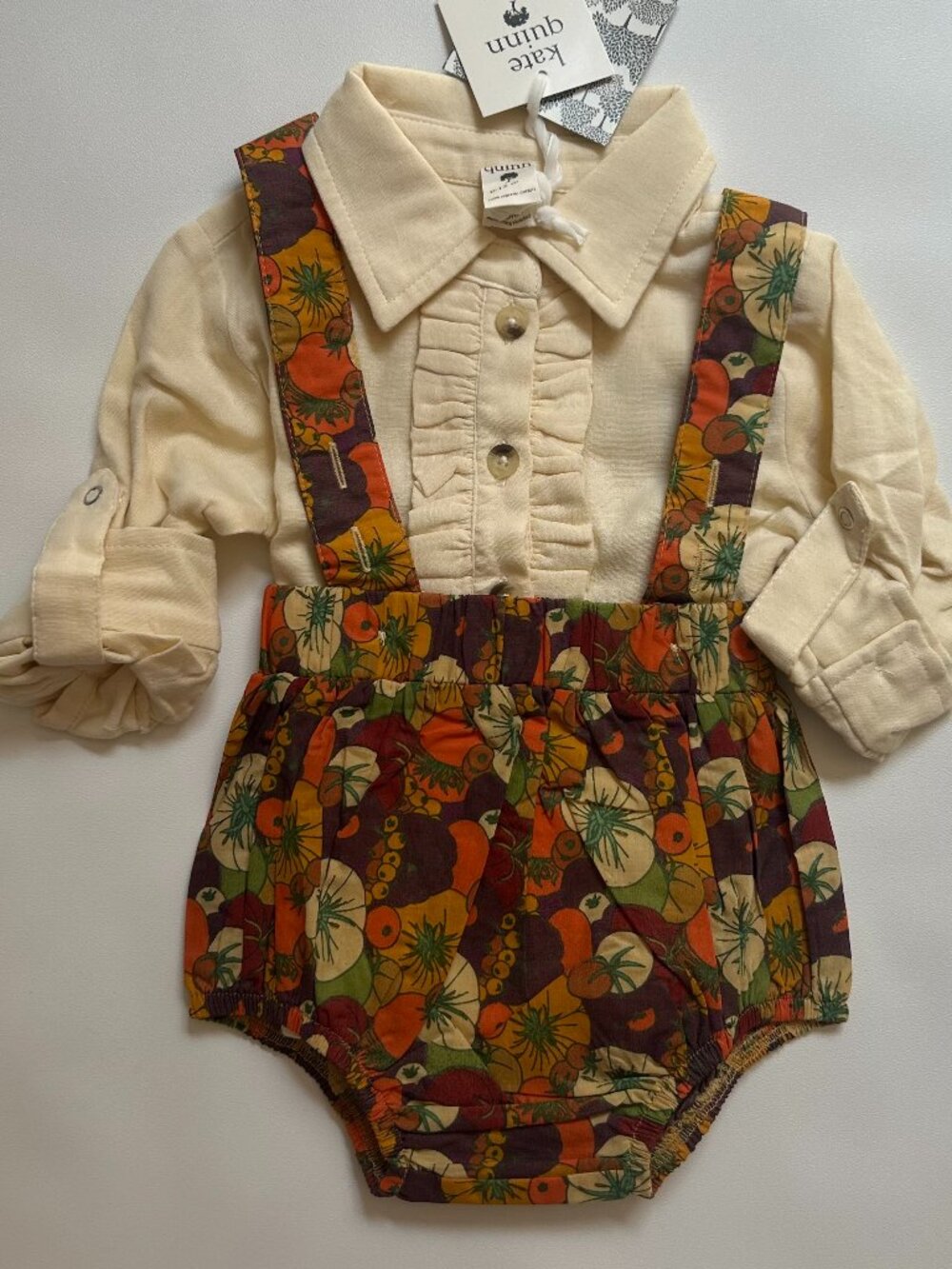 NWT Kate Quinn Fall Baby Outfit 6-12M Heirloom Tomatoes Suspender Bloomer Set